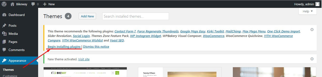 Bikeway Theme Plugins Installation