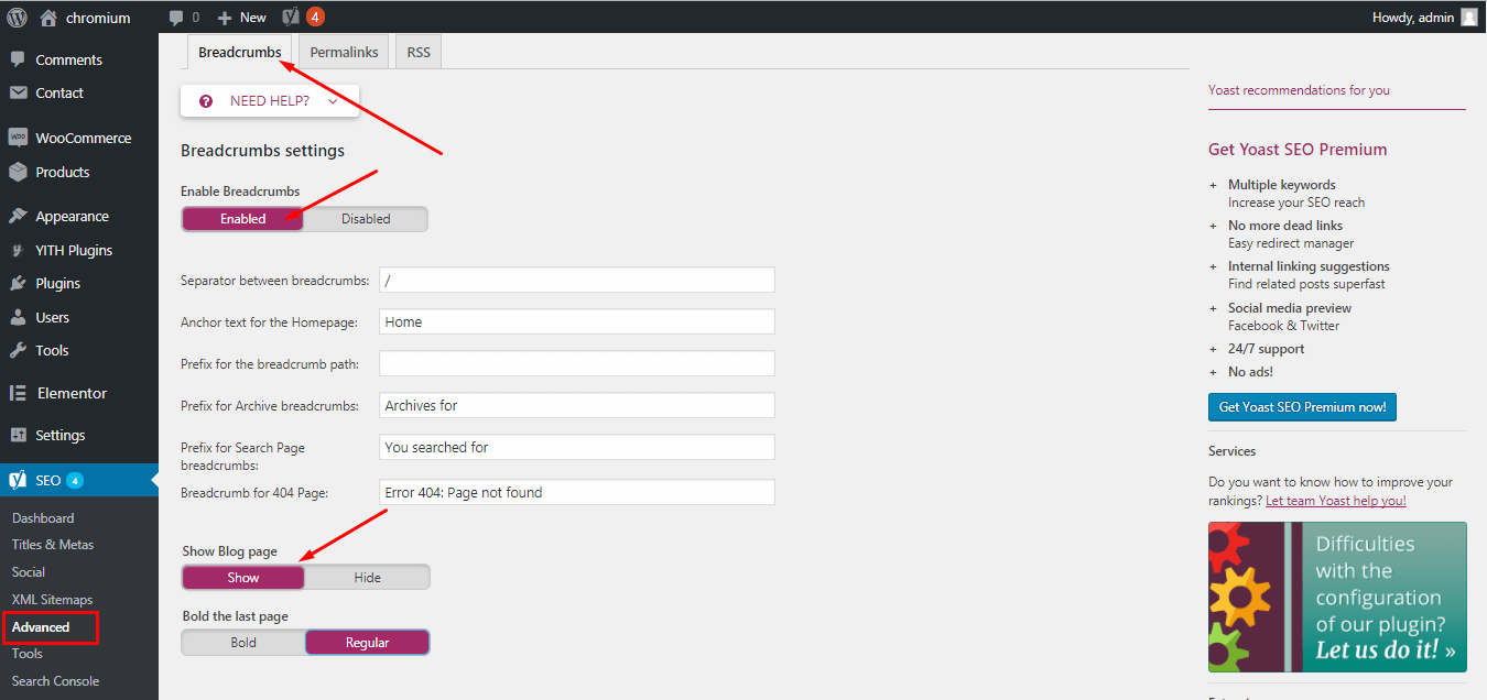 Breadcrumbs settings