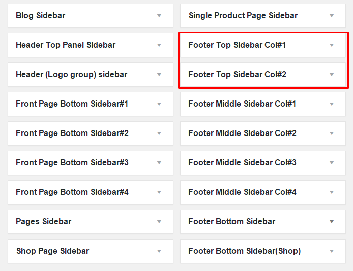 Footer Top Sidebars Location