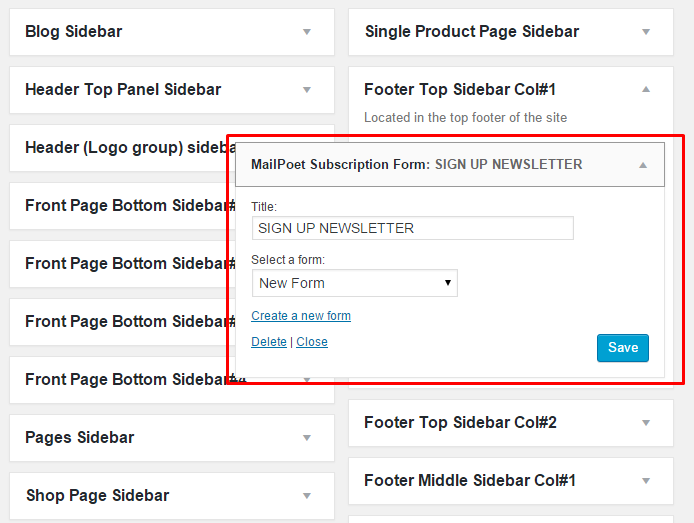 Footer Top Sidebars Location